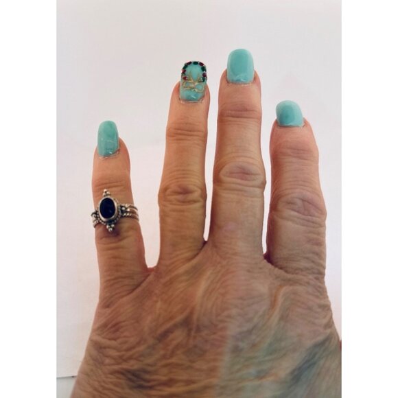 Vintage 925 Sterling Silver Ring Size 5 Black Onyx Cabochon Rope Estate - Picture 6 of 11